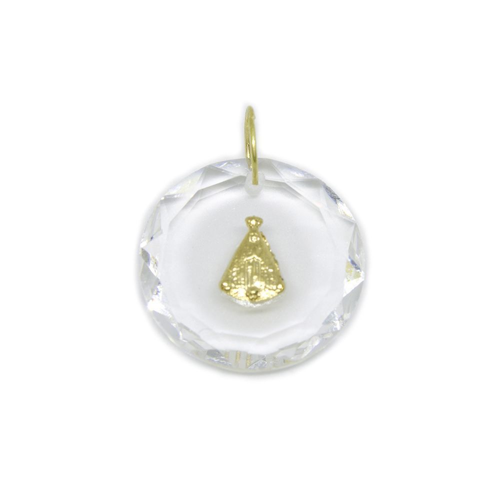 Pingente Nsra. Aparecida Redonda no Cristal em Ouro Amarelo 18 Kilates - 25081